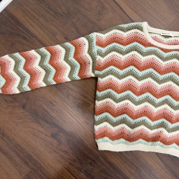 Marine Layer Ruby Sweater in Rainbow Chevron S Pointelle knit alpaca wool - Picture 3 of 7